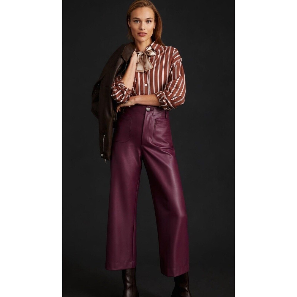Anthropologie Maeve The Colette Crop Wide Leg Faux Leather Pants Womens Size 27